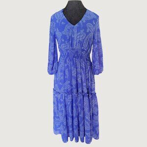 Just Taylor Womens V-Neck Blue Paisley Midi Dress Size 8